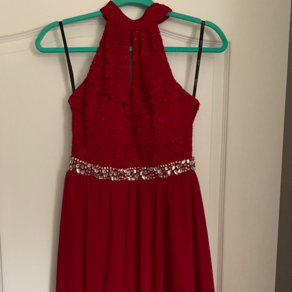 Short Red Dress with Rhinestone Belt